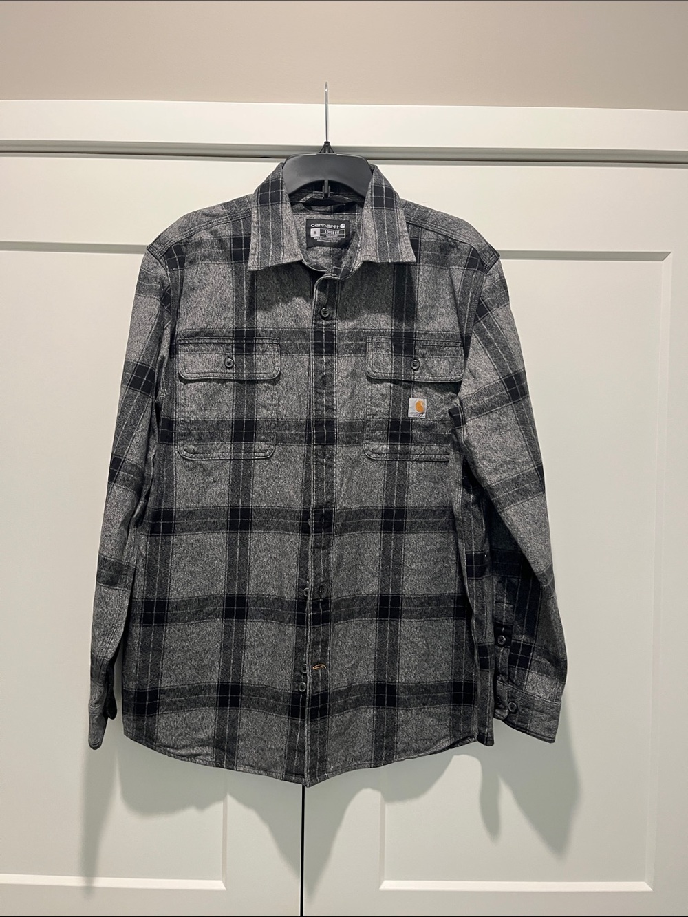 Carhartt Men's Black & Gray Plaid Flannel Shirt Jacket